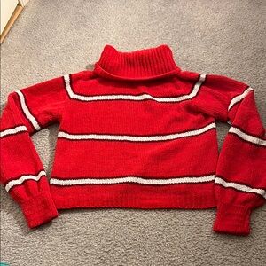Red Striped Turtleneck Cropped Sweater